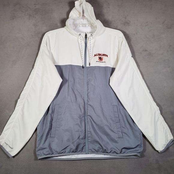 Auburn War Eagle UA Storm Jacket Mens L White Gray Embroidered Full Zip Hooded - Picture 1 of 10